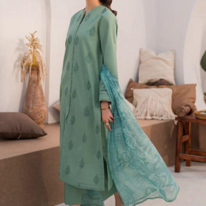AIRJET DHANAK 3PC ELEGANT EMBROIDERED GREEN