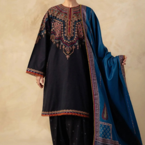 Premium Dhanak 3-Piece Embroidered Suit – Elegant Winter Collection